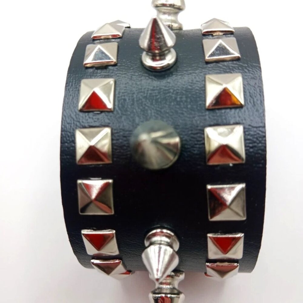 Gothic Spiked + Studded Bracelet Unisex Vegan Leather  -New - Picture 2 of 10